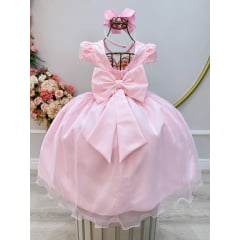 Vestido Infantil Rosa Claro C/ Renda e Pérolas Festas Daminhas