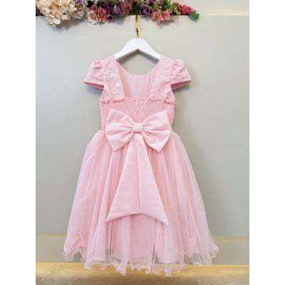 Vestido Infantil Rosa Com Renda e Borboletas Dama Festas Luxo