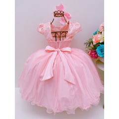 Vestido Infantil Rosa Renda Aplique Borboletas Dama Princesa