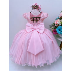 Vestido Infantil Rosa Renda C/ Aplique Borboletas Dama