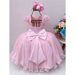 Vestido Infantil Rosa Renda C/ Borboletas Damas