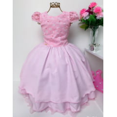 Vestido Infantil Rosa Renda com Pérolas Luxo Damas Casamento