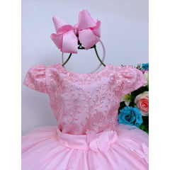 Vestido Infantil Rosa Renda e Borboletas Dama Princesa