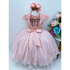 Vestido Infantil Rosé Renda Aplique Borboletas