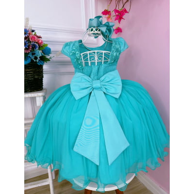 Vestido Infantil Verde C/ Renda C/ Aplique Borboletas Damas
