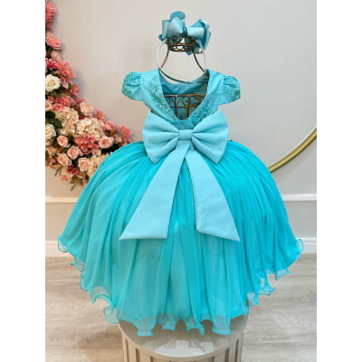 Vestido Infantil Verde C/ Renda e Aplique Borboletas Damas