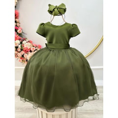 Vestido Infantil Verde Oliva Luxo Daminha Festas