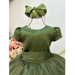 Vestido Infantil Verde Oliva Luxo Daminha Festas