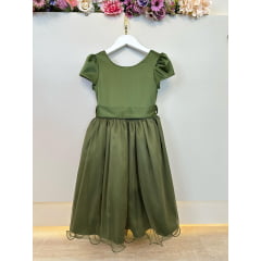 Vestido Infantil Verde Oliva Luxo Daminha Festas