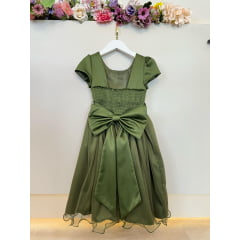 Vestido Infantil Verde Oliva Luxo Daminha Festas