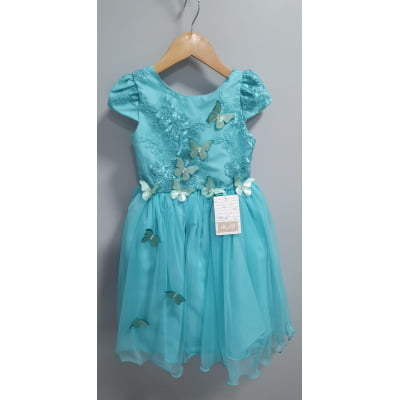 Vestido Infantil Verde Renda e Aplique Borboletas Damas Luxo Vestido Infantil Verde Renda e Aplique Borboletas Damas Luxo