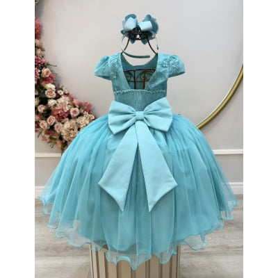 Vestido Infantil Verde Renda e Aplique Borboletas Damas Luxo