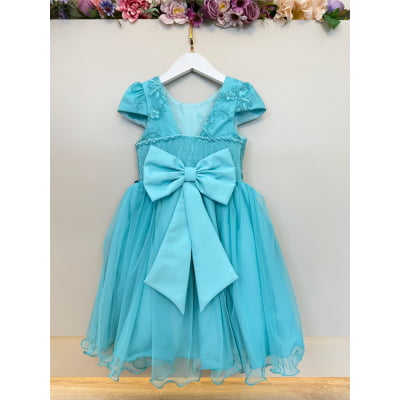 Vestido Infantil Verde Renda e Aplique Borboletas Damas Luxo