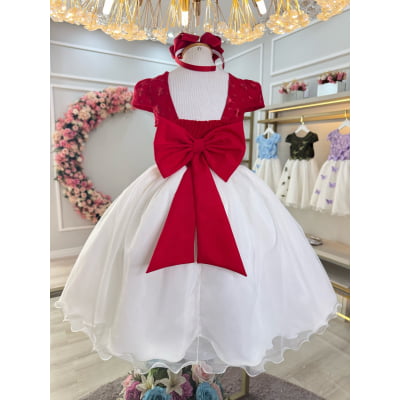 Vestido Infantil Vermelho Bordado Borboletas Dama Festa Luxo
