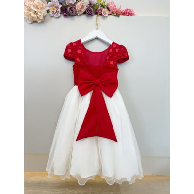 Vestido Infantil Vermelho Bordado Borboletas Dama Festa Luxo