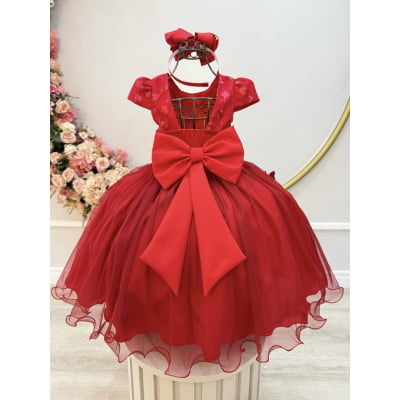 Vestido Infantil Vermelho C/ Apliques Borboletas Festas Luxo