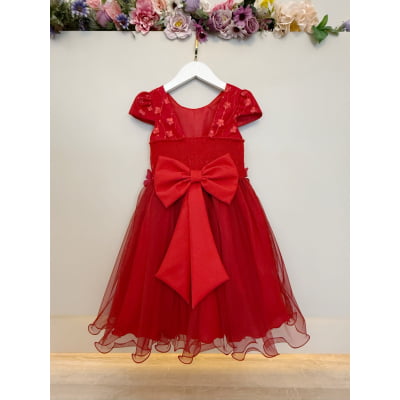 Vestido Infantil Vermelho C/ Apliques Borboletas Festas Luxo