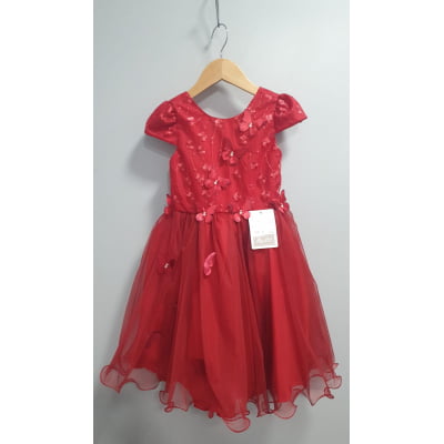 Vestido Infantil Vermelho C/ Apliques Borboletas Festas Luxo