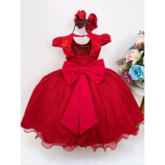 Vestido Infantil Vermelho C/ Renda Pérolas Strass