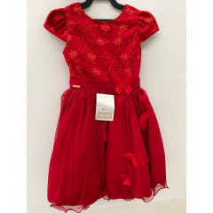 Vestido Infantil Vermelho Luxo Renda Aplique de Borboletas