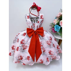 Vestido Infantil Marsala Florido Strass Peito e Pérola Tiara