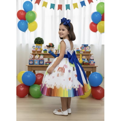 Vestido Infantil Branco Aquarela Formaturas Festas