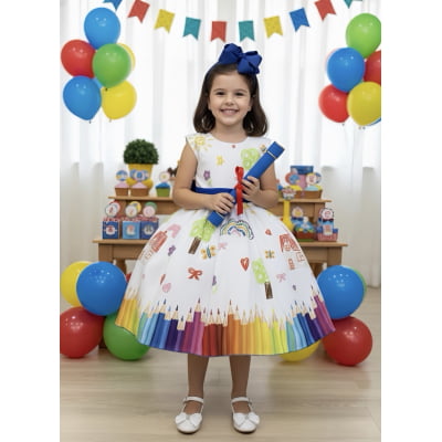 Vestido Infantil Branco Aquarela Formaturas Festas