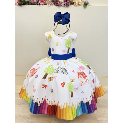 Vestido Infantil Branco Aquarela Formaturas Festas