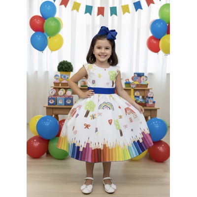 Vestido Infantil Branco Aquarela Formaturas Festas