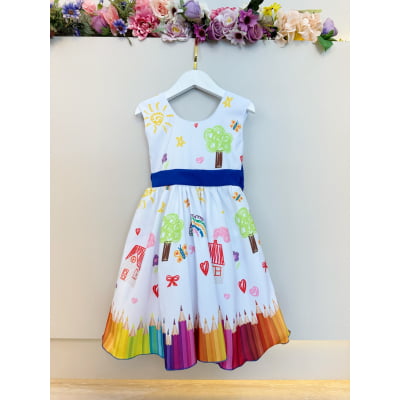 Vestido Infantil Branco Aquarela Formaturas Festas