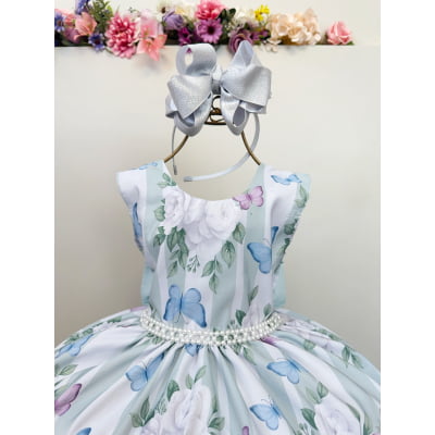 Vestido Infantil Branco Colorido Jardim das Borboletas Festas