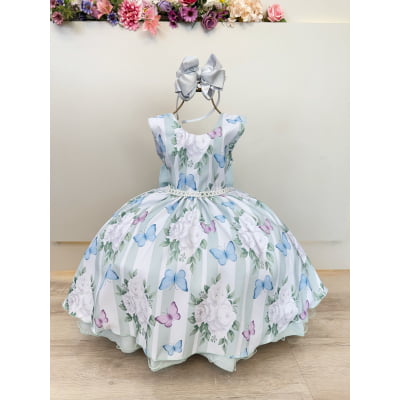 Vestido Infantil Branco Colorido Jardim das Borboletas Festas Vestido Infantil Branco Colorido Jardim das Borboletas Festas