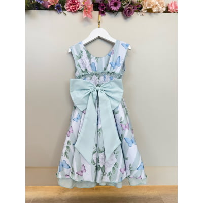 Vestido Infantil Branco Colorido Jardim das Borboletas Festas