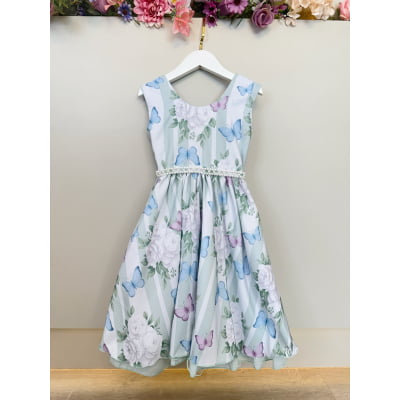 Vestido Infantil Branco Colorido Jardim das Borboletas Festas