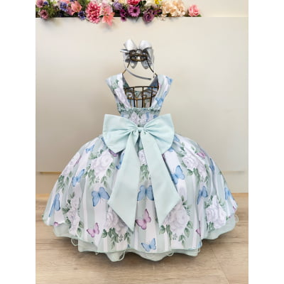 Vestido Infantil Branco Colorido Jardim das Borboletas Festas