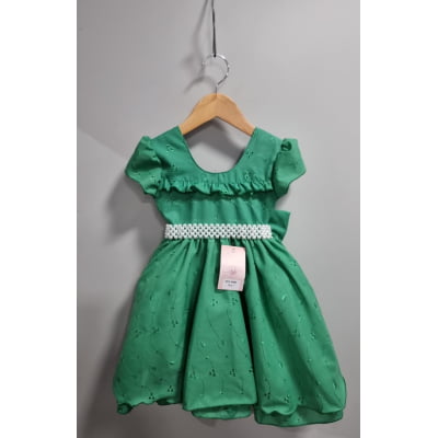 Vestido Infantil Verde Laise C/ Babados Formatura Festas