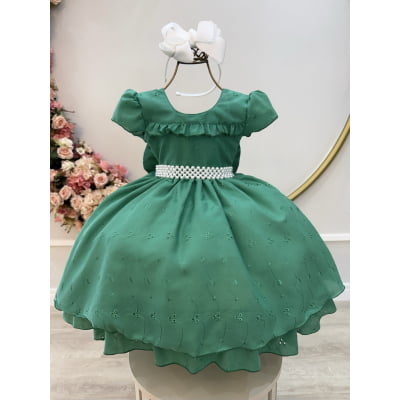 Vestido Infantil Verde Laise C/ Babados Formatura Festas Vestido Infantil Verde Laise C/ Babados Formatura Festas