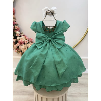 Vestido Infantil Verde Laise C/ Babados Formatura Festas