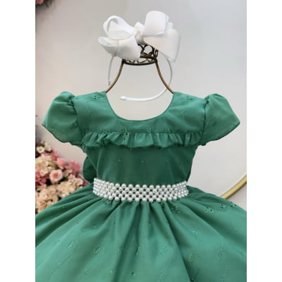 Vestido Infantil Verde Laise C/ Babados Formatura Festas