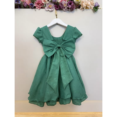 Vestido Infantil Verde Laise C/ Babados Formatura Festas