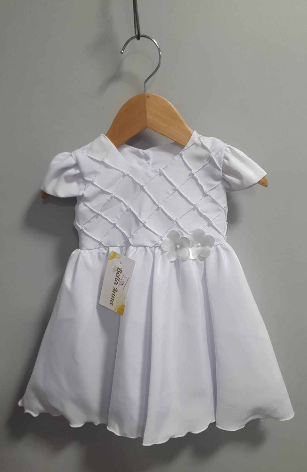 Vestido Bebê Branco Busto Com Nervuras Batizado Luxo