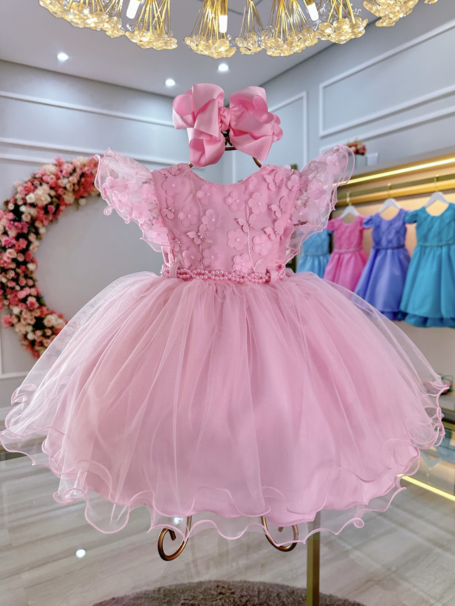Vestido Bebê Rosa Jardim das Borboletas Batizados Festas