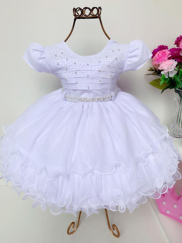Vestido Infantil Branco Batizado Festa Luxo Princesa