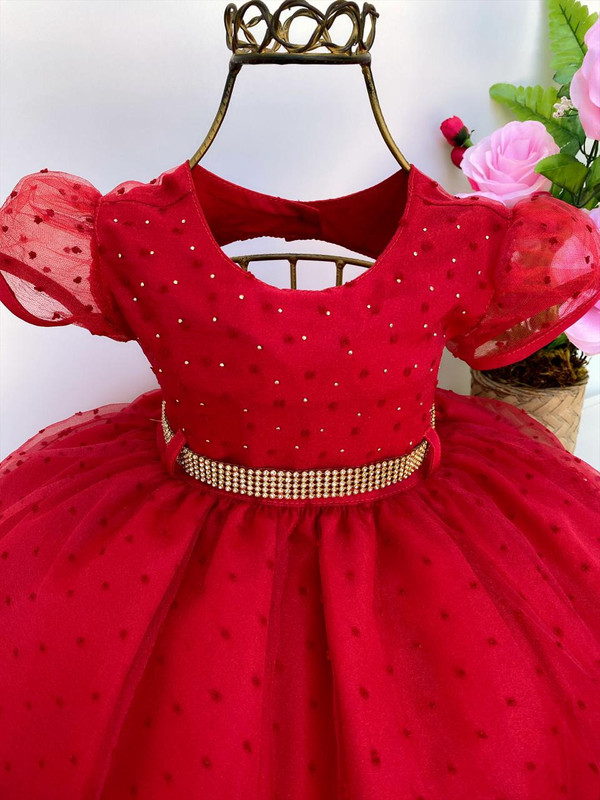 Vestido Infantil Vermelho Princesa Luxo E Tiara - pingo de gente