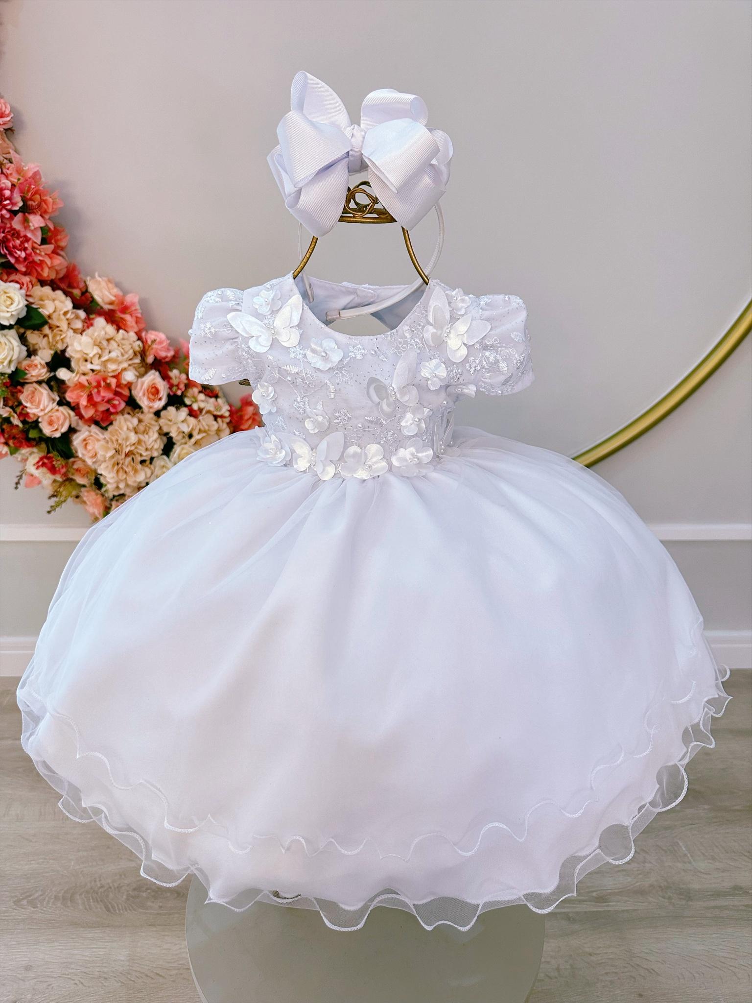 Vestido Infantil Bebê Branco C/ Renda Jardim Encantado Festa