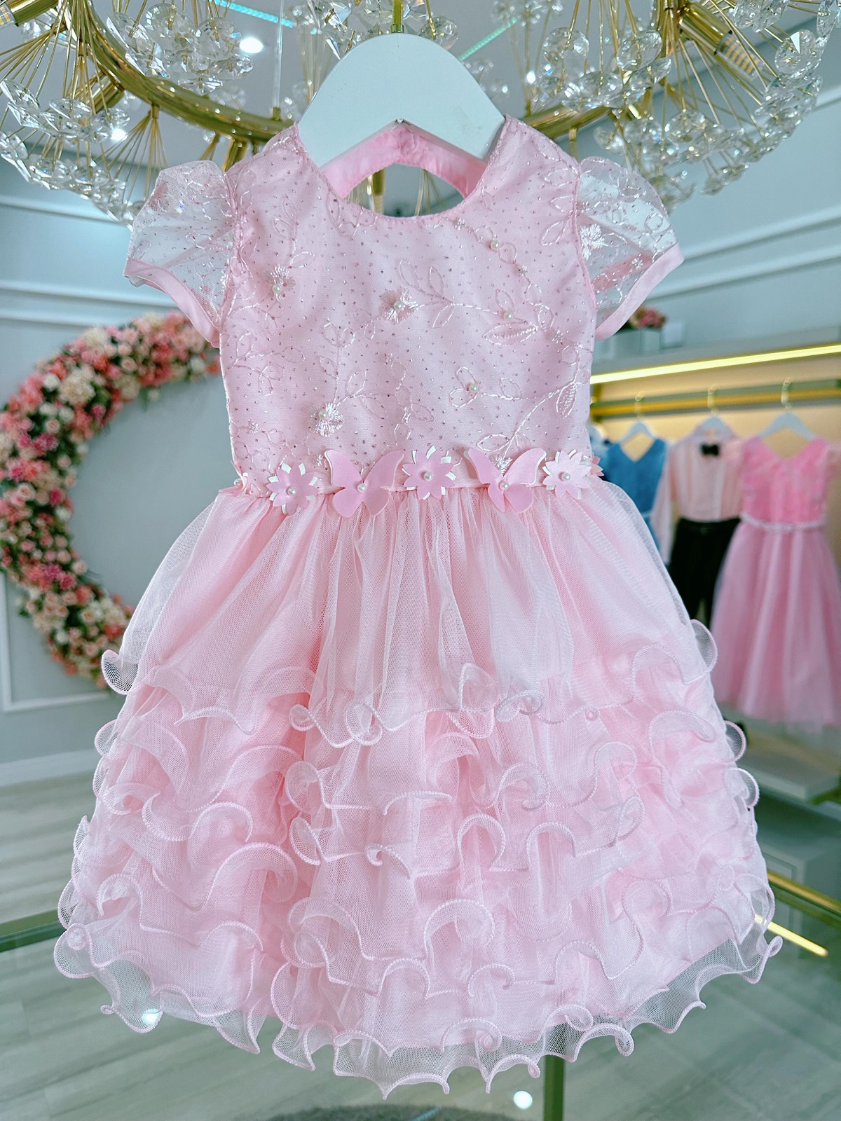 Vestido Bebê Rosa Claro Jardim Encantado Batizado Festas