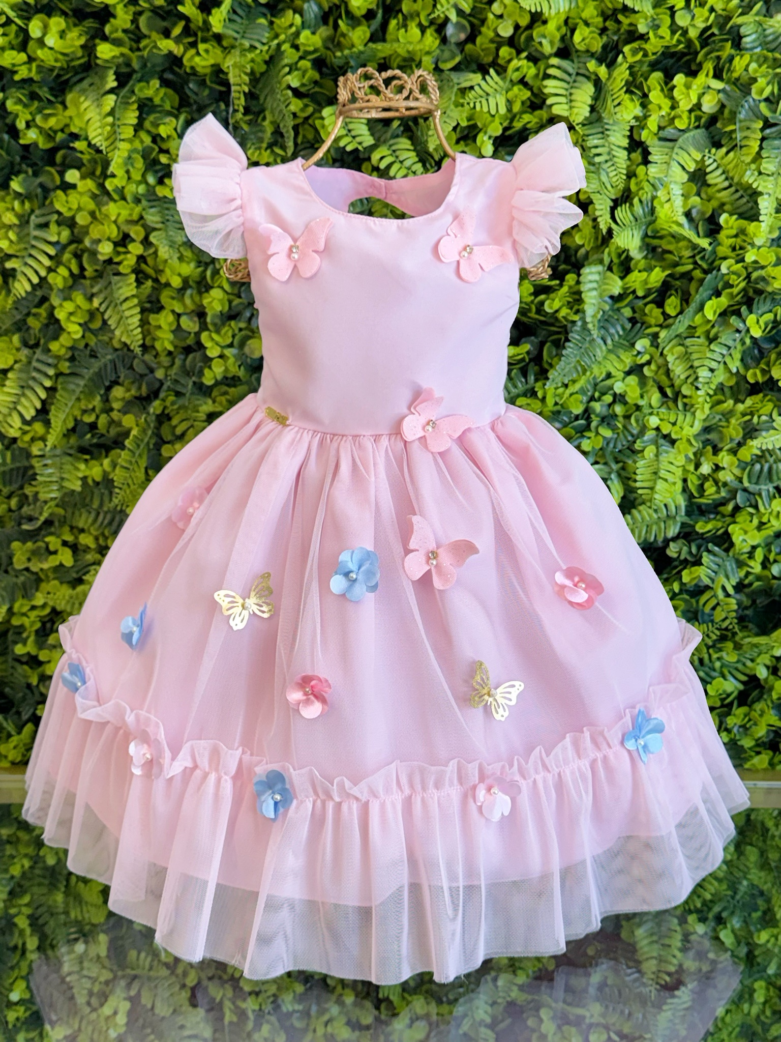 Vestido Bebê Rosa Claro Jardim Encantado Luxo