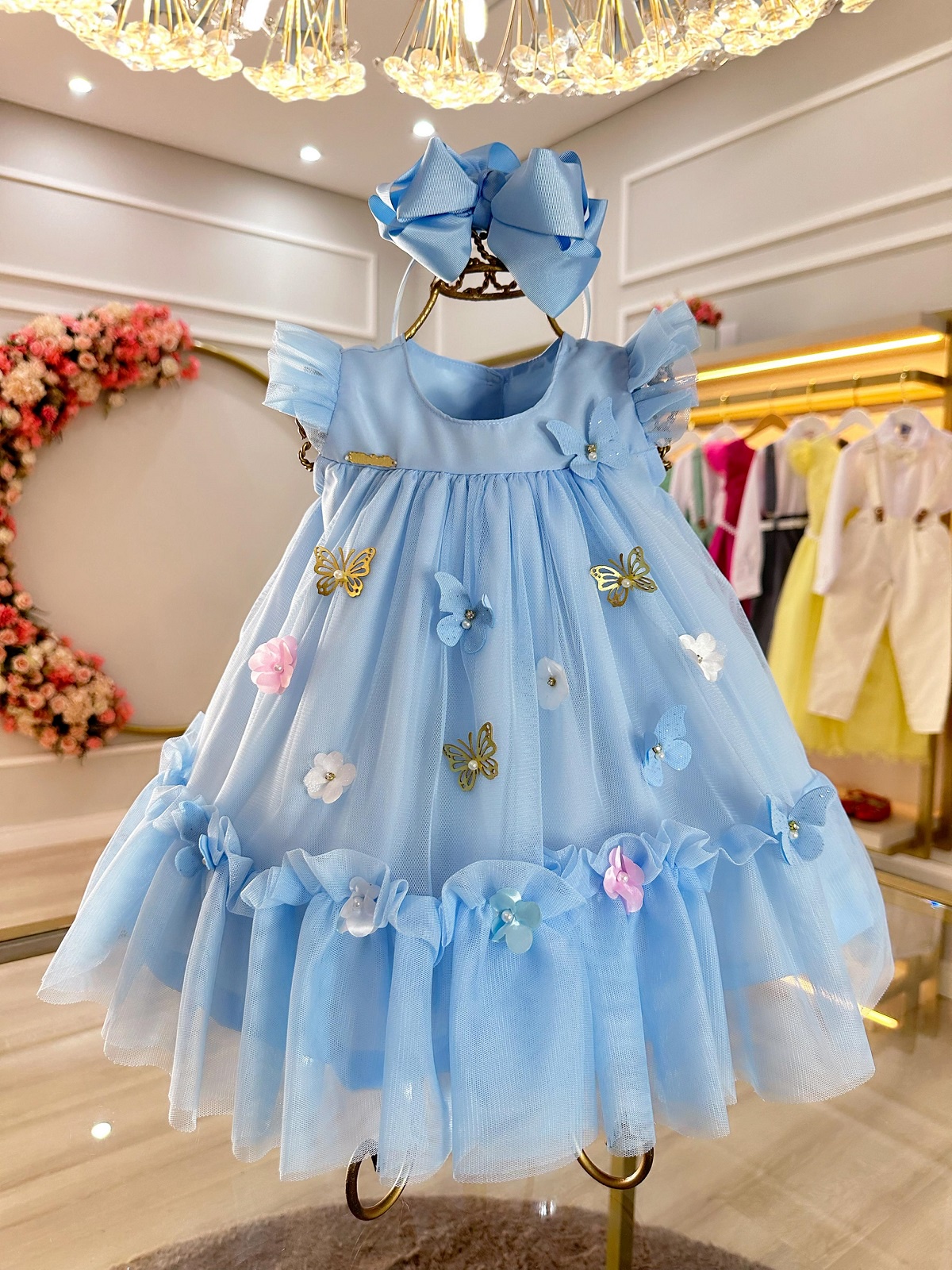 Vestido Infantil Bebê Azul Bebê Jardim Encantado Luxo