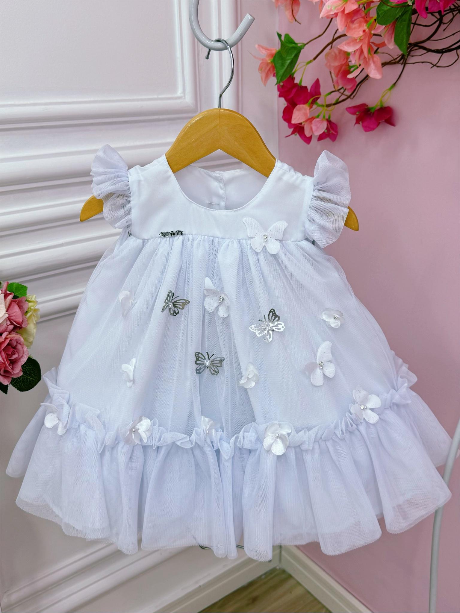Vestido Infantil Bebê Branco Jardim Encantado Luxo