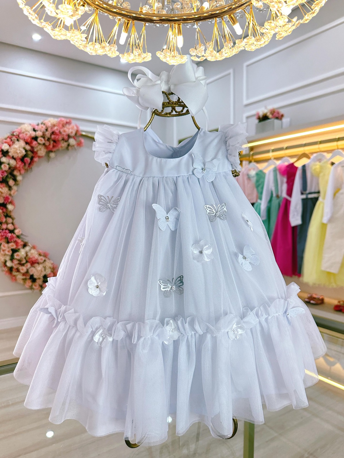 Vestido Infantil Bebê Branco Jardim Encantado Luxo